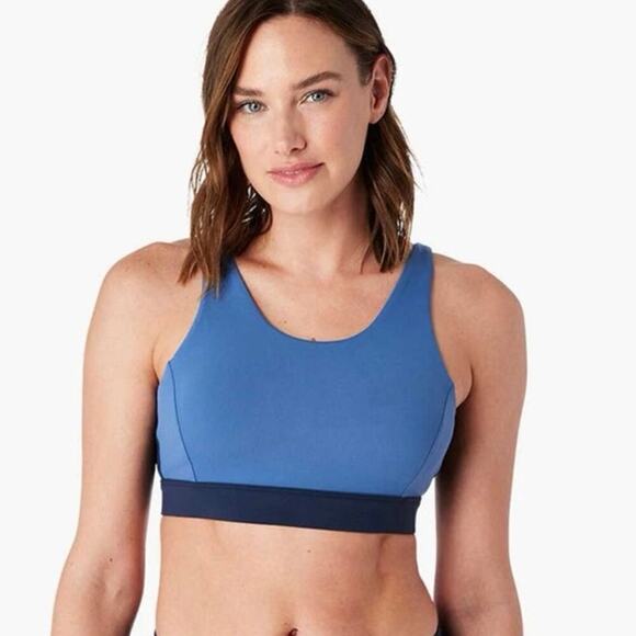NWT Fair Harbor Blue Colorblock Adjustable Sports Bra Size L - Picture 1 of 8